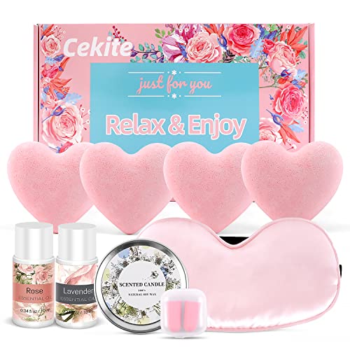 Bomba de Baño Set de Regalos Mujer - Cekite Set de Naturales Spa Relajantes con 8 Piezas, Baño Efervescentes de Burbujas para Madre Amigas Niño Esposas Novia Cumpleaños, Valentin, Aniversario, Navidad