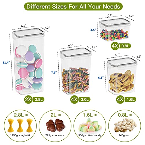 Botes Cocina Almacenaje 14 Piezas, Recipientes para Alimentos de Plástico, Hermeticos Contenedores Cocina para Cereales, Pasta, Arroz, Harina, Granos(2.8L 2L 1.6L 0.8L)