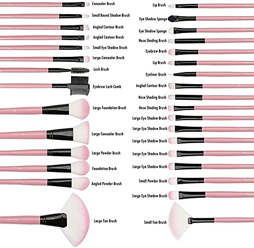 Brochas de maquillaje de Start Makers, brochas profesionales de color rosa, cosméticos esenciales (32 + 1 piezas)
