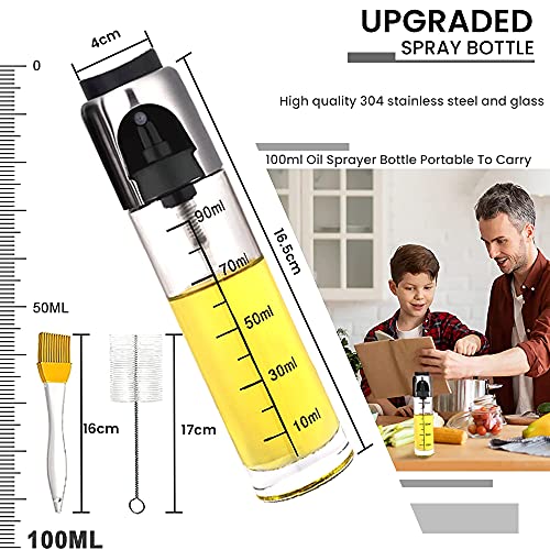 Bugucat Pulverizador Aceite 2 PCS,Spray Aceite Cocina para Freidora de Aire 100ML Aceitera y Vinagre Vaporizador Aceitera Cristal,Premium Acero Inoxidable Botella para Cocinar,Ensalada,Hornear Pan,BBQ