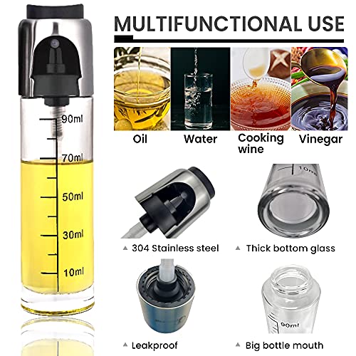 Bugucat Pulverizador Aceite 2 PCS,Spray Aceite Cocina para Freidora de Aire 100ML Aceitera y Vinagre Vaporizador Aceitera Cristal,Premium Acero Inoxidable Botella para Cocinar,Ensalada,Hornear Pan,BBQ
