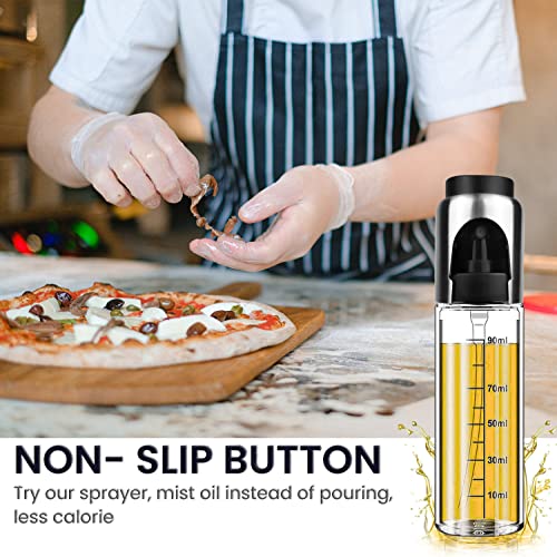 Bugucat Pulverizador Aceite 2 PCS,Spray Aceite Cocina para Freidora de Aire 100ML Aceitera y Vinagre Vaporizador Aceitera Cristal,Premium Acero Inoxidable Botella para Cocinar,Ensalada,Hornear Pan,BBQ