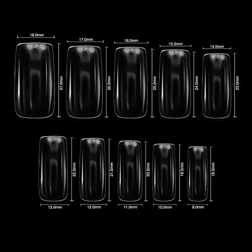 By Vixi 500 uds SET DE UÑAS LARGO CUADRADO. LIMA DE Y PREPARACIÓN PEGAMENTO Y GRATIS, 10 tamaños - de uñas postizas exprés de cobertura total Transparente. Profesionales de salón y uso doméstico