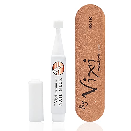 By Vixi 500 uds SET DE UÑAS LARGO CUADRADO. LIMA DE Y PREPARACIÓN PEGAMENTO Y GRATIS, 10 tamaños - de uñas postizas exprés de cobertura total Transparente. Profesionales de salón y uso doméstico