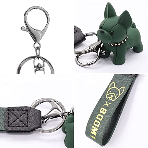 Bymivofun 3 Pieza Llavero De Bulldog, Mini Lindo Dibujo Animado Kawaii Con Colgante De Perro Encantador, Correa De Cuero, Llavero Portátil Para Bolso (Negro, caqui, rosa)
