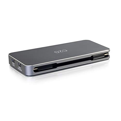 C2G Estación de Acoplamiento USB-C con HDMI, DisplayPort, VGA, USB-A 3.0 y USB-C Hub. Vídeo, Audio Múltiples Pantallas Cromado