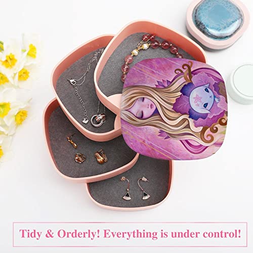 Caja organizadora de joyas para niña con cabello rubio para mujer, esposa, madre, novia, organizador de joyas, 4 capas, estuche de almacenamiento para pendientes, collares, anillos, pulseras