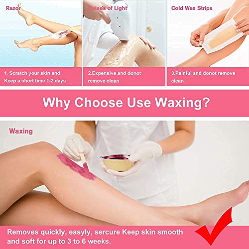Calentador de Cera, Maquina Cera Caliente, Calentador Cera Depilatoria con 6 Paquetes Granos de Cera y 10 Palos Cera, kit de cera sin dolor en casa para Cuerpo, Piernas, Cara, Axila, Bikini