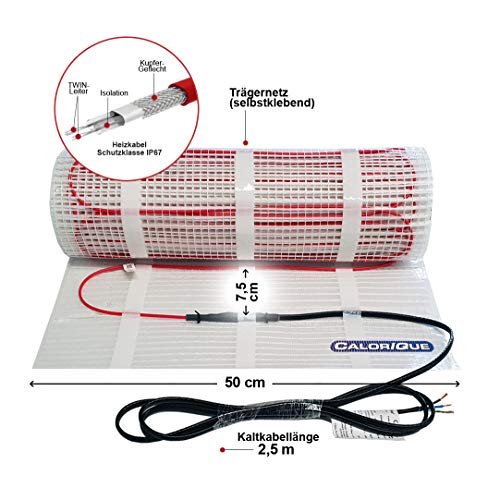 CALORIQUE Estera De Cable De Calefacción Eléctrica - Diferentes Tamaños - 2,0m² - Calefacción Eficiente Por Suelo Radiante Eléctrico 200 W/m² - Tecnología TWIN - Fuentes De Energía Renovables