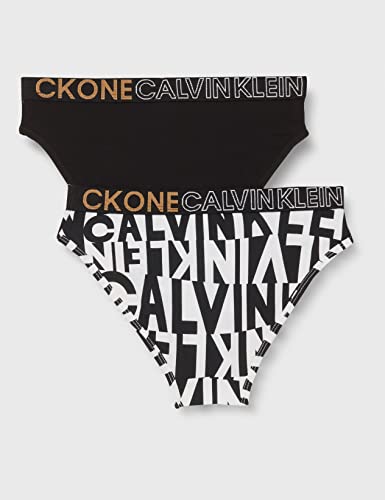 Calvin Klein 2PK Bikini Estilo Ropa Interior, Brokenstripewhiteaop/Pvhblack, 10 años para Niñas
