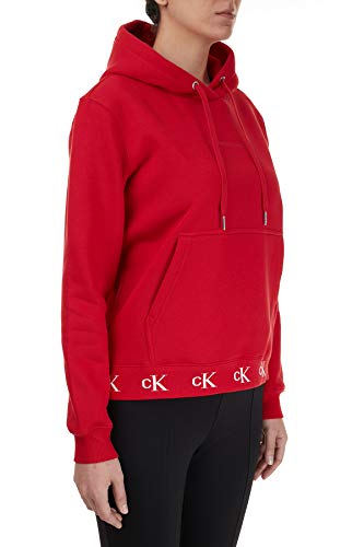 Calvin Klein CK Logo Trim Hoodie Suéter, Red Hot, S para Mujer