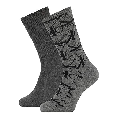 Calvin Klein Jeans CK Monogram Men's Crew Socks (2 Pack) Calcetines, Gris/Negro, Talla única para Hombre