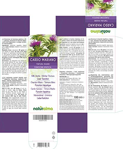 Cardo mariano (Silybum marianum) hierba y frutos Tintura Madre sin alcohol Naturalma | Extracto líquido gotas 100 ml | Complemento alimenticio | Vegano