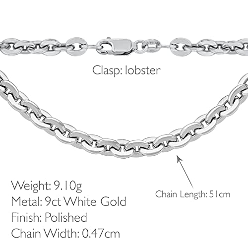 Carissima Gold Unisex 9ct White Gold 4.7mm Hollow Trace Chain 51cm/20"