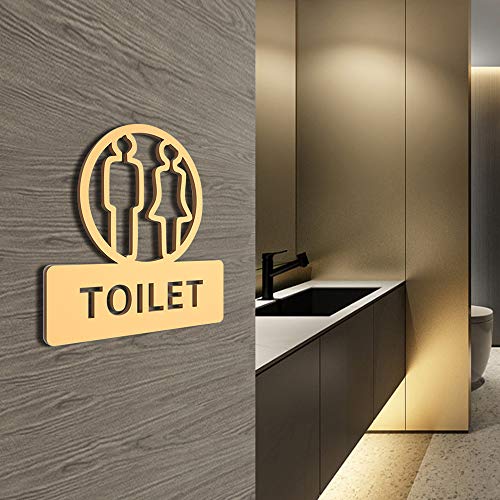 Cartel 3D hueco creativo para inodoro, letrero de baño estéreo con personalidad WC, señales, clubes de lujo para puerta corredera, letreros de acrílico para inodoro, dorado, Toilet