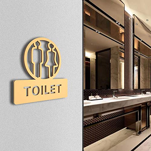 Cartel 3D hueco creativo para inodoro, letrero de baño estéreo con personalidad WC, señales, clubes de lujo para puerta corredera, letreros de acrílico para inodoro, dorado, Toilet
