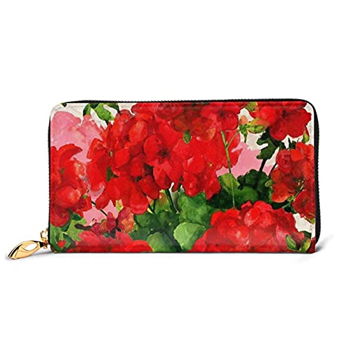 Cartera de cuero de geranios rojos para mujer con cremallera larga alrededor del bolso de embrague bolsa de viaje titular de la tarjeta de crédito monedero, Black, Talla única, classic