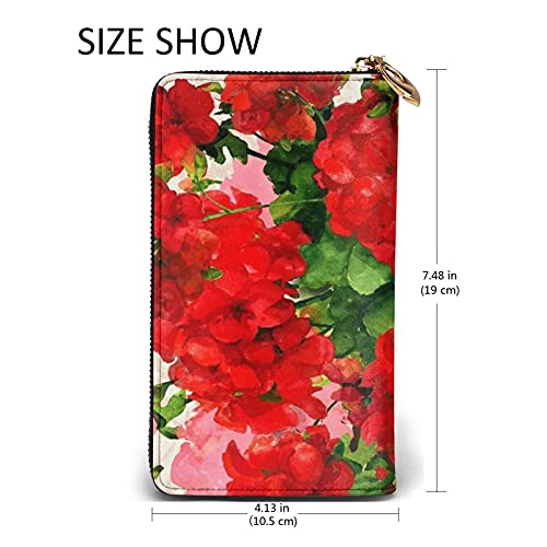 Cartera de cuero de geranios rojos para mujer con cremallera larga alrededor del bolso de embrague bolsa de viaje titular de la tarjeta de crédito monedero, Black, Talla única, classic