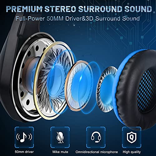 Cascos Gaming para Nintendo Switch PS4 PS5 Xbox One Laptop PC, DIWUER Auriculares Gaming con Microfono con Sonido Envolvente y Cancelación de Ruido, 3.5mm Jack y Luz LED…