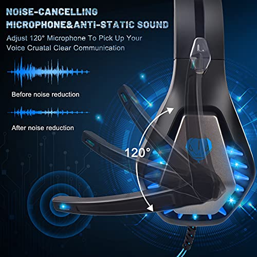 Cascos Gaming para Nintendo Switch PS4 PS5 Xbox One Laptop PC, DIWUER Auriculares Gaming con Microfono con Sonido Envolvente y Cancelación de Ruido, 3.5mm Jack y Luz LED…