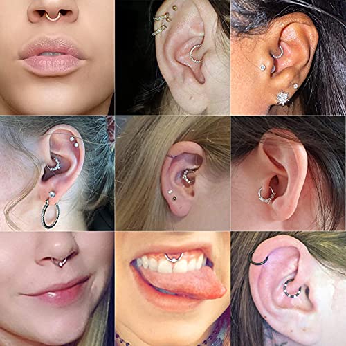 CASSIECA 16G Piercing Nariz Aro para Mujeres Hombres Daith Pendientes Piercing Nariz Acero Quirurgico Nostril Piercing Nariz Septum Helix Tragus Piercing Joyas 8mm 10mm Plata Oro Oro Rosa Negro