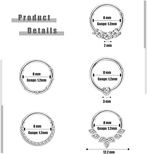 CASSIECA 16G Piercing Nariz Aro para Mujeres Hombres Daith Pendientes Piercing Nariz Acero Quirurgico Nostril Piercing Nariz Septum Helix Tragus Piercing Joyas 8mm 10mm Plata Oro Oro Rosa Negro