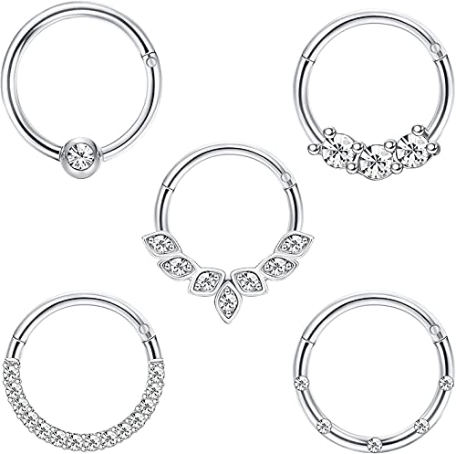 CASSIECA 16G Piercing Nariz Aro para Mujeres Hombres Daith Pendientes Piercing Nariz Acero Quirurgico Nostril Piercing Nariz Septum Helix Tragus Piercing Joyas 8mm 10mm Plata Oro Oro Rosa Negro