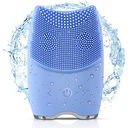 Cepillos de limpieza facial de gel de sílice, masajeador facial, exfoliante, limpiador de piel recargable para todo tipo de piel, cepillo facial, herramienta de maquillaje para esmalte facial (Azul)