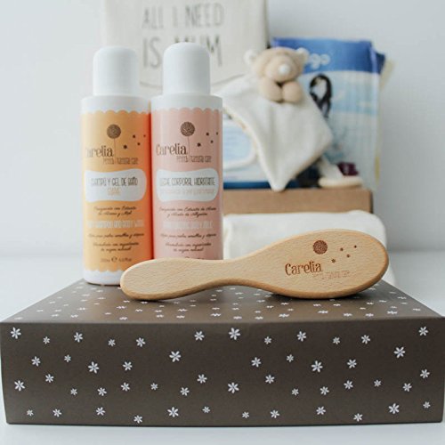 Cesta bebé ecológica unisex - Incluye cosméticos para bebé naturales, cepillo natural, doudou mantita, ropa bebé 100% orgánica y más productos de puericultura.