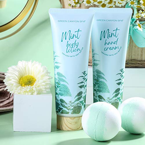 Cestas Regalo Mujer, Green Canyon Spa Regalos Mujer 11 Piezas Aroma de Menta Orgánica Gel de Ducha, Bombas de Baño, Crema de Manos, Loción Corporal Cestas Regalo Spa para Navidad Cumpleaños Festival