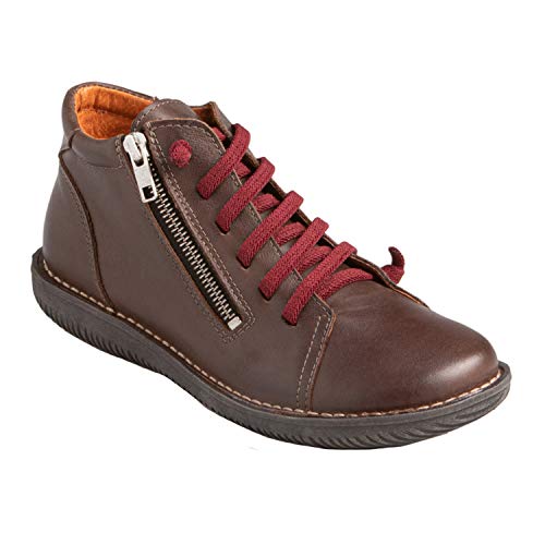 CHACAL Shoes – Botines para Mujer de Piel en Color Marrón, Negro o Vino con cordón elástico y Cremallera para un Calzado fácil – Tallas EU 36 a EU 41
