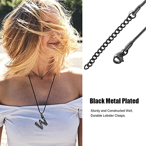 ChainsHouse Collar de Serpiente Negro Mujer 45cm Gargantilla de Cadenas Redondas con Alargador