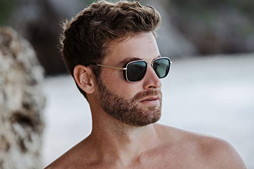 Cheapass Gafas de Sol Doradas Metal Piloto con Solapas Laterales y Lentes Verdes Protección UV400 para Hombres