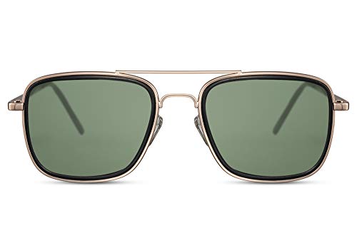 Cheapass Gafas de Sol Doradas Metal Piloto con Solapas Laterales y Lentes Verdes Protección UV400 para Hombres