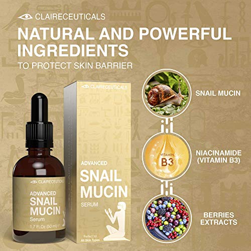 CLAIRECEUTICALS Sérum Baba de Caracol con Vitamina B3 - Serum Regenerador de Baba Caracol - Eficaz Antiacné y Antiarrugas Natural - Alternativa a Crema Baba de Caracol Pura y Crema Antiarrugas, 50ml