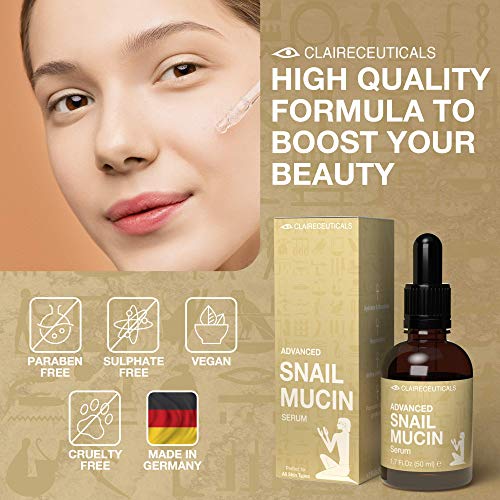 CLAIRECEUTICALS Sérum Baba de Caracol con Vitamina B3 - Serum Regenerador de Baba Caracol - Eficaz Antiacné y Antiarrugas Natural - Alternativa a Crema Baba de Caracol Pura y Crema Antiarrugas, 50ml