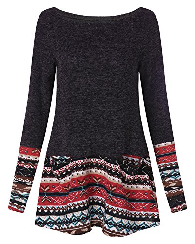 CNFIO Mujer Vestido Cuello Redondo Manga Larga Plus Tamaño Tops Moda Jersey Punto Mujer