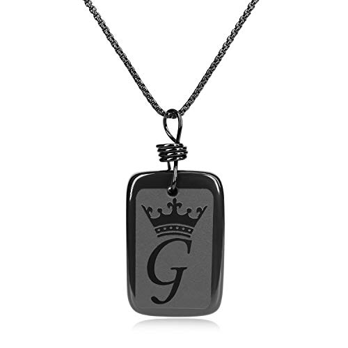 COAI Colgante Targa de Obsdiana con Inicial del Nombre Letra del Alfabeto Grabada G