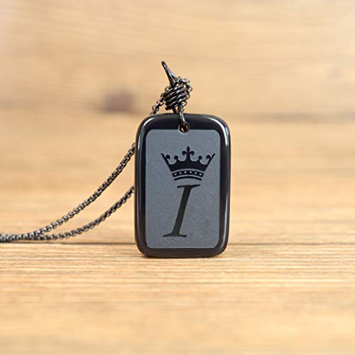 COAI Colgante Targa de Obsdiana con Inicial del Nombre Letra del Alfabeto Grabada I