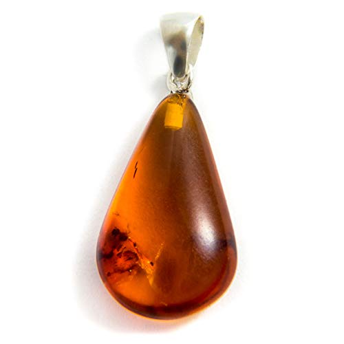 Colgante de ámbar báltico hecho a mano para mujer con forma de gota de ámbar pulido con cordón, mittellanger, Piedras preciosas., Amber,