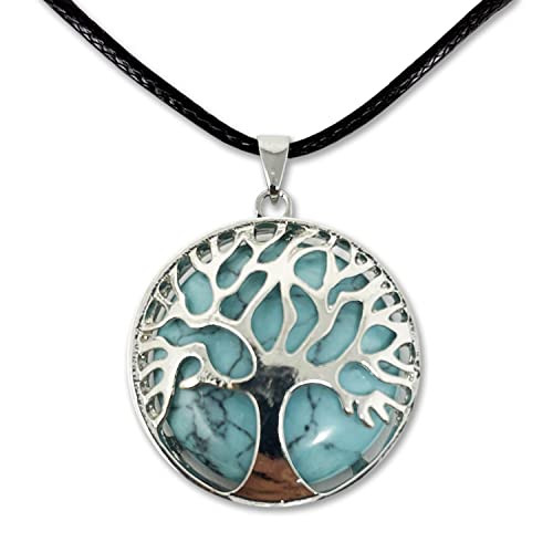 Collar de árbol de la Vida con Colgante Piedra Natural Energeticas - Distintas Piedras Semipreciosas (Turquesa)