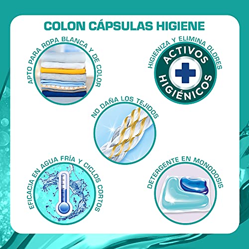 Colon Total Power Gel Caps Higiene - Detergente para Lavadora con activos higiénicos, Formato Cápsulas - 32 unidades