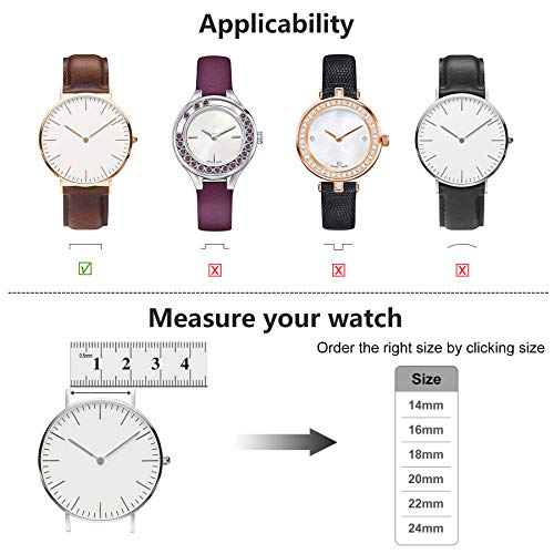 Colores para Correa de Reloj,Fullmosa Cross Piel Correa Huawei Samsung Correa/Banda/Band/Pulsera/Strap de Recambio/Reemplazo 14mm 16mm 18mm 20mm 22mm 24mm,Negro 20mm