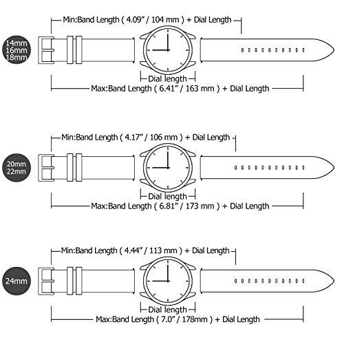 Colores para Correa de Reloj,Fullmosa Cross Piel Correa Huawei Samsung Correa/Banda/Band/Pulsera/Strap de Recambio/Reemplazo 14mm 16mm 18mm 20mm 22mm 24mm,Negro 20mm