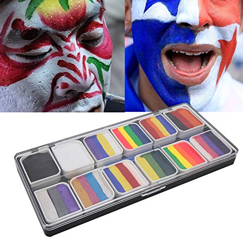 Conjunto de pintura corporal de 12 colores Pintura facial a base de agua Conjunto de tiras de arco iris Fiesta de Halloween Juego de pelota Ventilador Fantasía Body Art Maquillaje Pigmento
