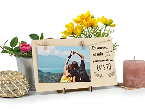 CONTRAXT Marco de fotos San Valentin. Marcos porta fotos amor en madera Regalos detalles tarjetas ideas originales San Valentin aniversario novia novio hombre mujer pareja (Pareja 2)