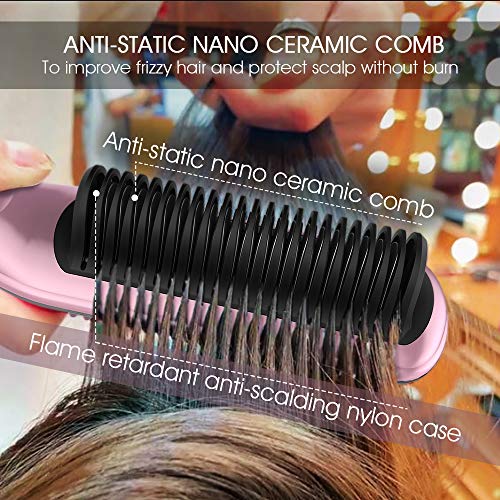 COOLAPA Hair Straightening Brush, Heated Hair Straightener brush Comb with Auto Temperature Lock 3 Heat Levels Anti Scald, 30S Fast Ceramic Heating Straightening Brush for Home, Travel and Salon