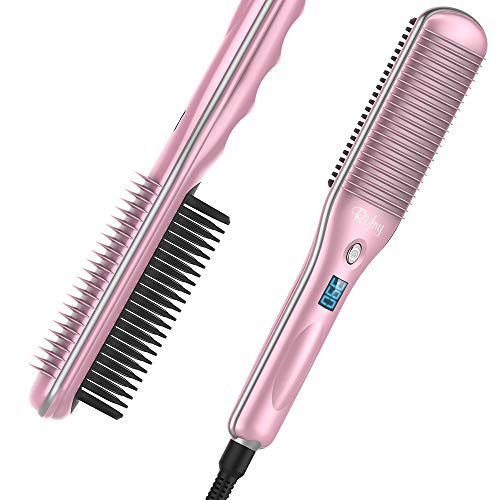 COOLAPA Hair Straightening Brush, Heated Hair Straightener brush Comb with Auto Temperature Lock 3 Heat Levels Anti Scald, 30S Fast Ceramic Heating Straightening Brush for Home, Travel and Salon