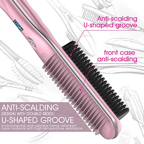 COOLAPA Hair Straightening Brush, Heated Hair Straightener brush Comb with Auto Temperature Lock 3 Heat Levels Anti Scald, 30S Fast Ceramic Heating Straightening Brush for Home, Travel and Salon