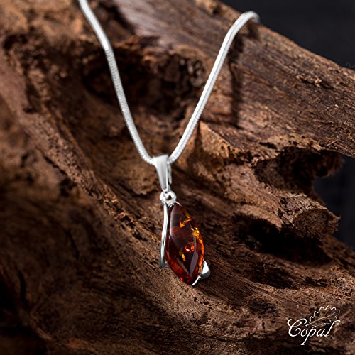 Copal Joya Collar con Ámbar, plata de ley 925, colgante con gota, con caja de joyas, idea regalo